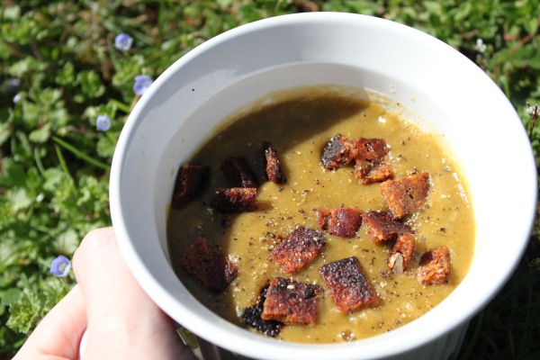 Homemade Split Pea Soup with Vegan Bacon